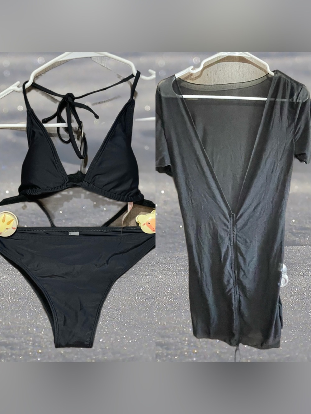 NWT- BLACK 3 piece bikini set. Cover up, top and bottom